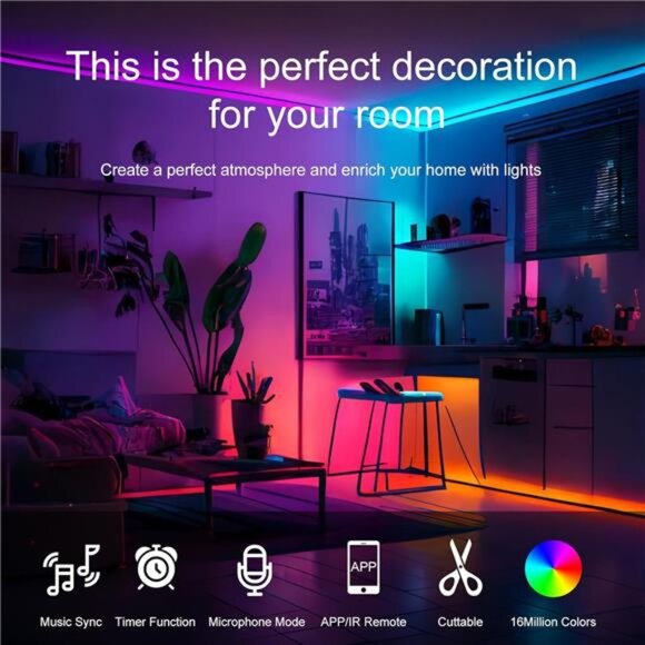 LED Strip Lights 200 FT RGB Color Changing Bedroom Room Party Music Sync Lightin - Picture 2 of 8